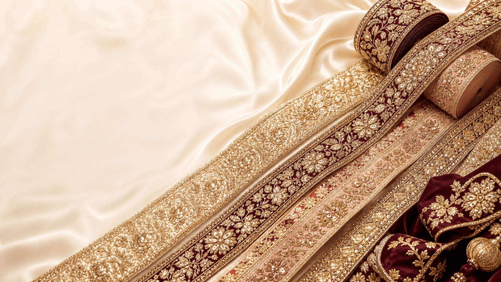 Gold zari lace borders on ivory silk fabric